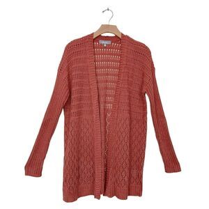 Marled Open Cardigan Sweater Womens Medium Rust Long Sleeve Knitted Casual